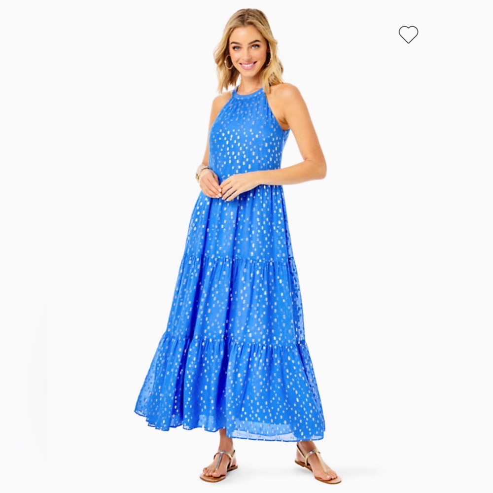 Lilly Pulitzer Beccalyn maxi dress boca blue viscose metallic clip dobby | L - Picture 10 of 15